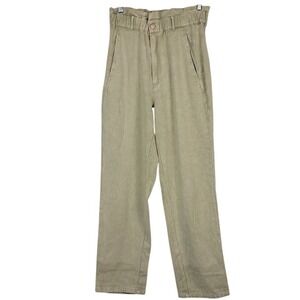 EE:SOME S Paperbag Waist Sage Green Cotton‎ Denim Pants High Rise Straight Leg